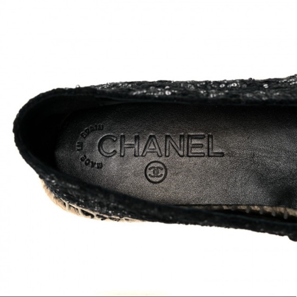 CHANEL Tweed Patent Goatskin Sequin CC Espadrilles 39 Black - Picture 2 of 6